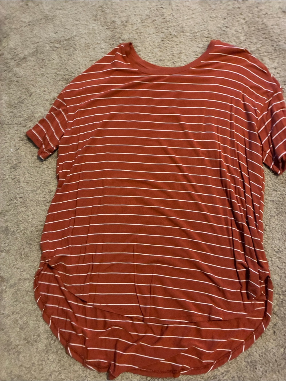 Time and Tru Rust and White Striped Short Sleeve Tee